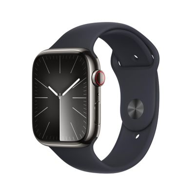 Apple Watch Series 9 [GPS + Cellular, 45mm] - Graphite Stainless Steel Case with Midnight Sport Band, S/M (Renewed Premium)