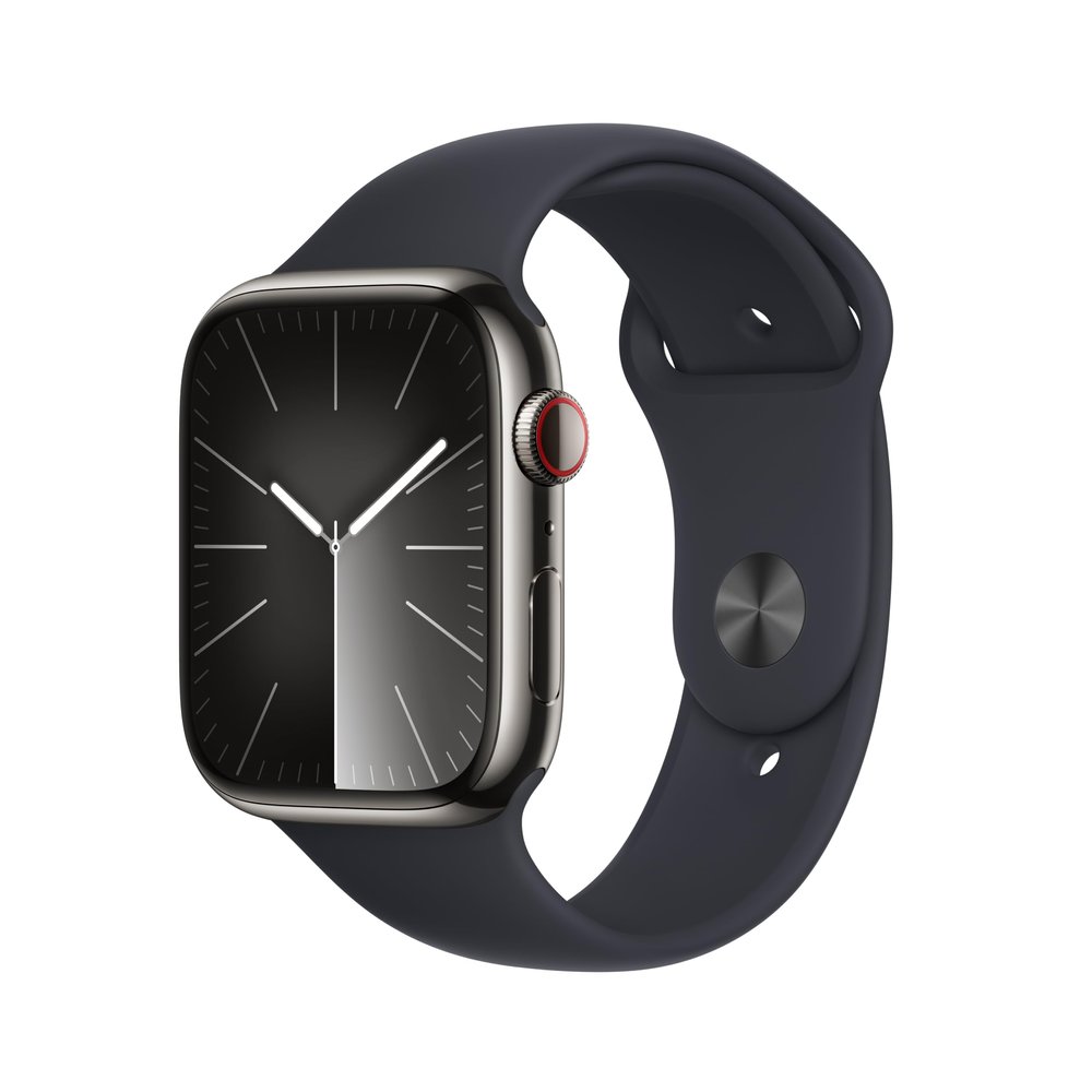 Apple Watch Series 9 [GPS + Cellular, 45mm] - Graphite Stainless Steel Case with Midnight Sport Band, S/M (Renewed Premium)