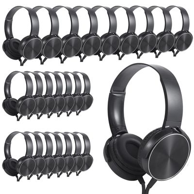 Wensdo Bulk Earbud Headphones 24 Pack for School Classroom Kids, Wholeslae Wired Durable Earphones Class Set for Students Children Toddler Teens Boys Girls and Adult (HY450, 24 Black)
