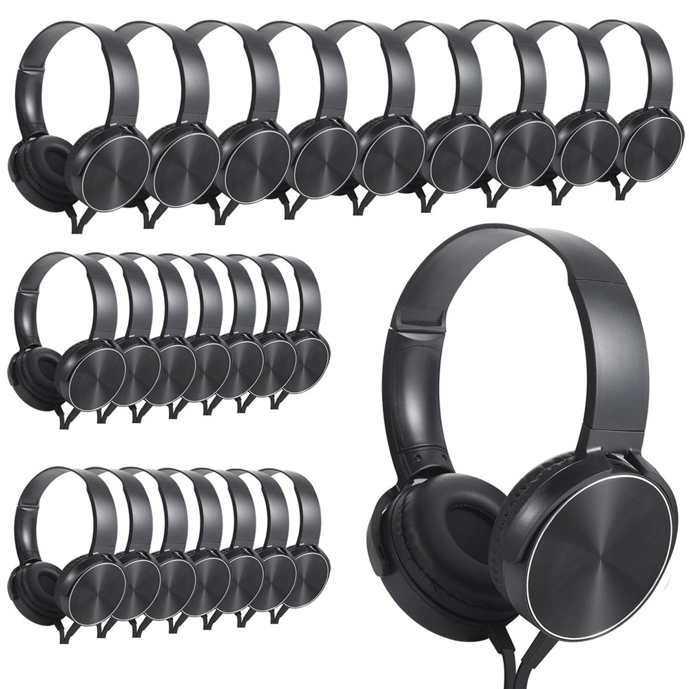 Wensdo Bulk Earbud Headphones 24 Pack for School Classroom Kids, Wholeslae Wired Durable Earphones Class Set for Students Children Toddler Teens Boys Girls and Adult (HY450, 24 Black)