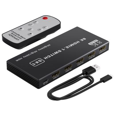 8K@60Hz HDMI Switch 5 in 1 Out Aluminum Support 4K@240Hz HDR10+ HDCP 2.3 CEC HDMI 2.1 Switcher Splitter with Power Adapter Compatible with PS5/4 Xbox Nintendo Switch Roku Apple TV Fire Stick