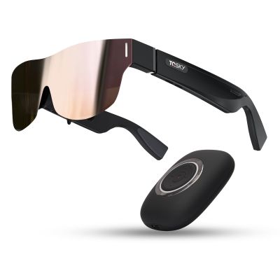 TQSKY T1 AR Smart Glasses, Built-in 1080P HD Display, 3500PPI Pixels, Dual Side Directional Audio, 43FoV, Suitable for Business Trip, Travel, Camping, Playing Games, Watching Movies