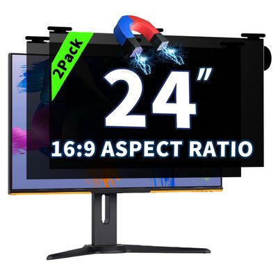 2 Pack Magnetic Hanging Computer Privacy Screen 24 Inch for 16:9 Widescreen Monitor, Removable Privacy Screen Anti Glare Blue Light Computer Screen Privacy Shield, Anti-Scratch 24in Protector Film
