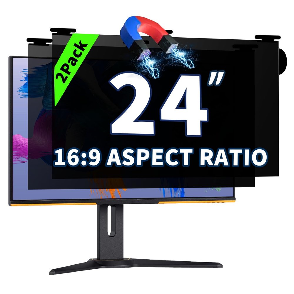 2 Pack Magnetic Hanging Computer Privacy Screen 24 Inch for 16:9 Widescreen Monitor, Removable Privacy Screen Anti Glare Blue Light Computer Screen Privacy Shield, Anti-Scratch 24in Protector Film