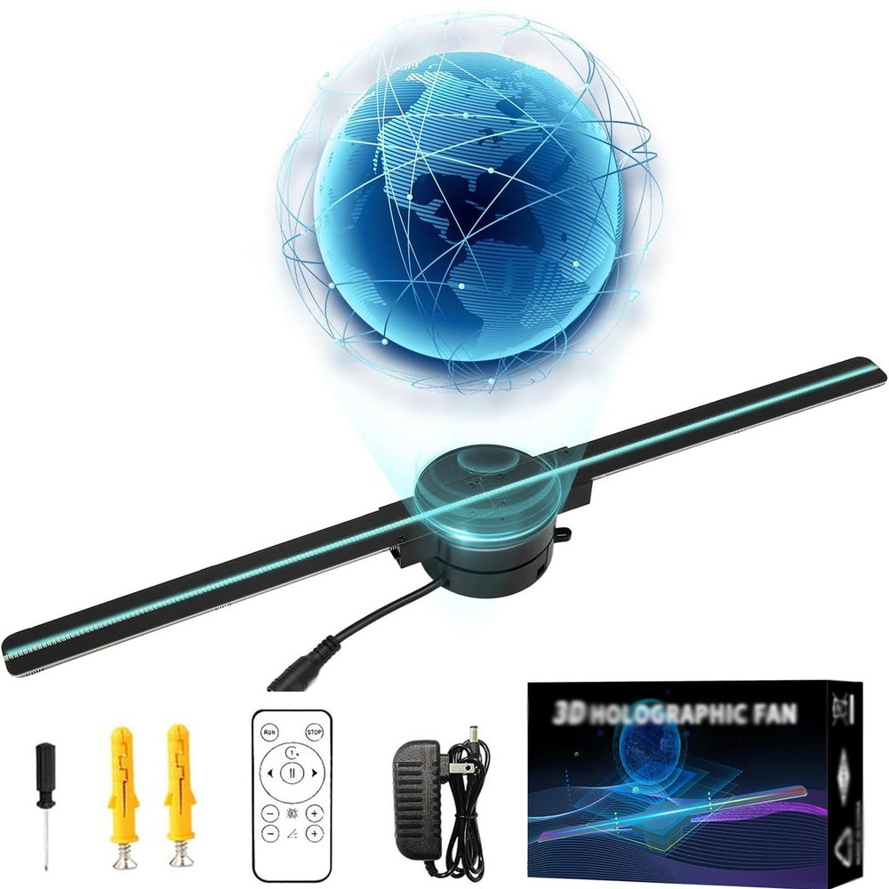 3D Hologram Fan, Advertising Display with 224 LED Light Beads, LED 3D Holographic Projector for Business Store, Supports Remote, PC, APP,3PCS
