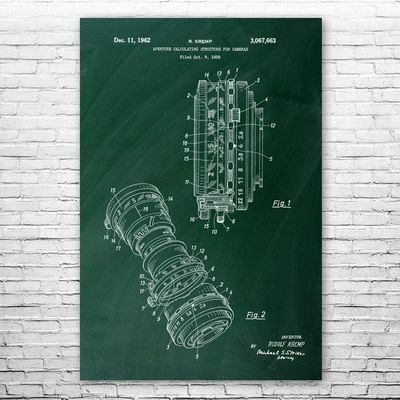 Camera Lens Poster Print, Camera Man Gift, Camera Blueprint, Photography Wall Art, Photographer Gift, Camera Store Art Green Chalkboard (5 inch x 7 inch)