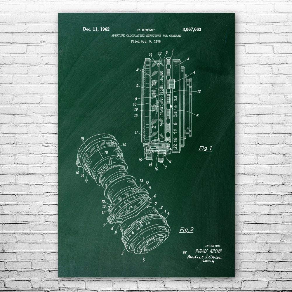 Camera Lens Poster Print, Camera Man Gift, Camera Blueprint, Photography Wall Art, Photographer Gift, Camera Store Art Green Chalkboard (5 inch x 7 inch)