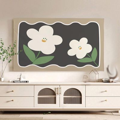 Indoor Wall Mounted TV Cover Flower Pattern TV Dust Cover Curved Screen Desktop LED LCD Monitor Screen Protector Living Room Decoration(Size:48IN(W112xH71CM),Color:A)