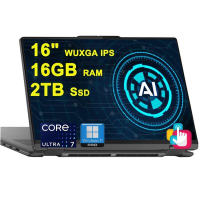Lenovo Yoga 7 16 2-in-1 AI PC Laptop 16" WUXGA IPS Touch Glossy Intel 12-core Ultra 7 155U 16GB DDR5 2TB SSD Backlit Fingerprint Thunderbolt FHD IR Privacy Camera Win11Pro w/ICP Accessory