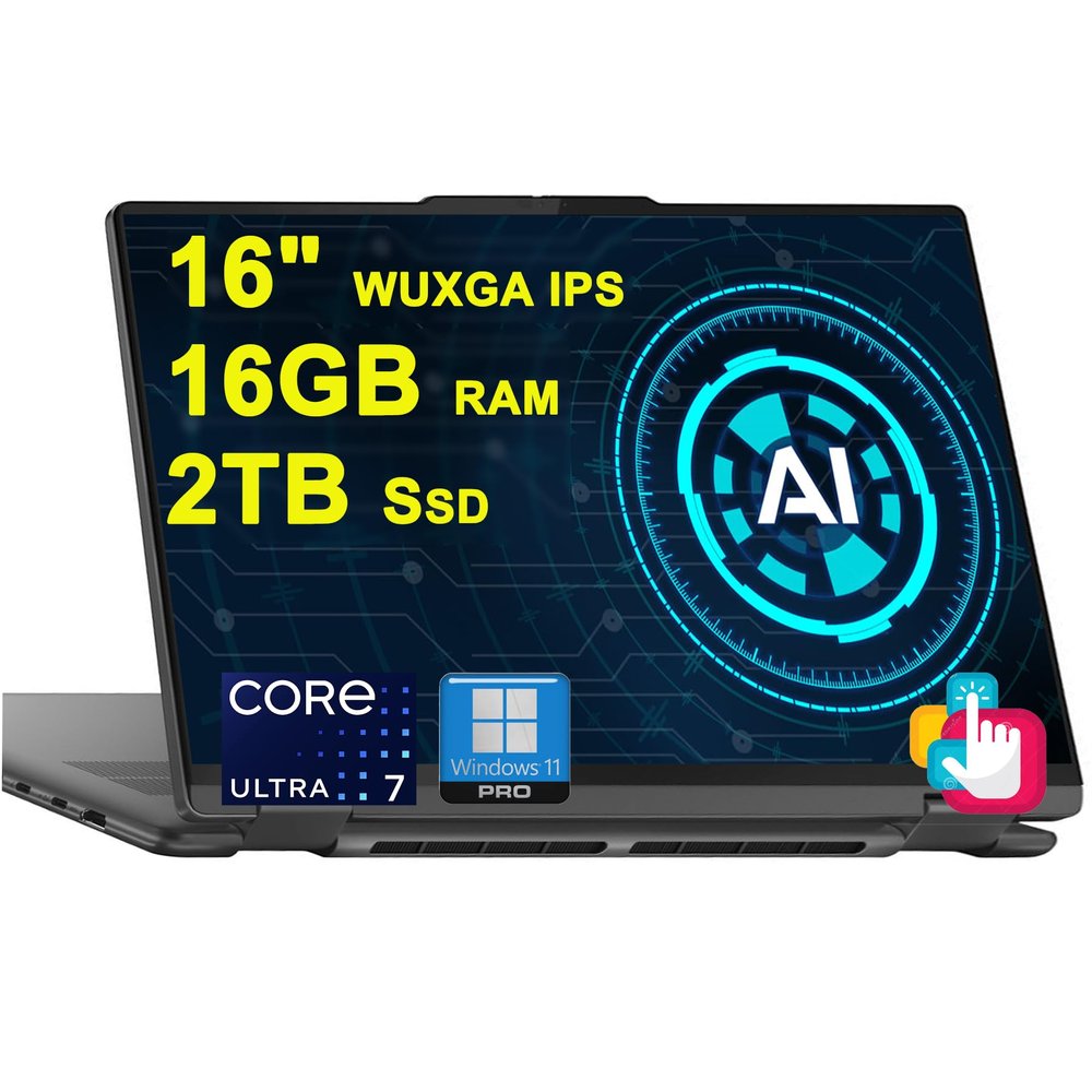 Lenovo Yoga 7 16 2-in-1 AI PC Laptop 16" WUXGA IPS Touch Glossy Intel 12-core Ultra 7 155U 16GB DDR5 2TB SSD Backlit Fingerprint Thunderbolt FHD IR Privacy Camera Win11Pro w/ICP Accessory