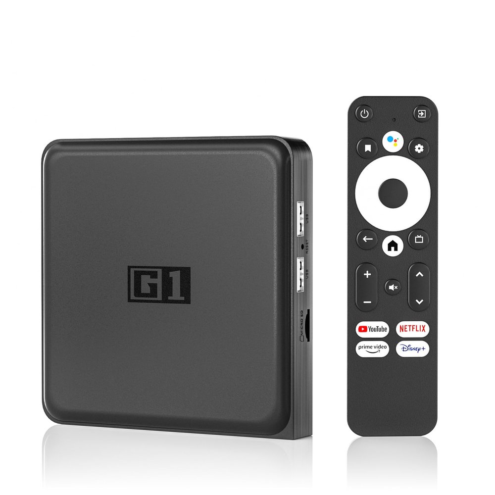 Android 14.0 TV Box 2025, G1 Smart TV Box Compatible with Netflix Google Certified, 4GB + 32GB, Ultra 4K HDR 10+, WiFi 6, Voice Remote Control