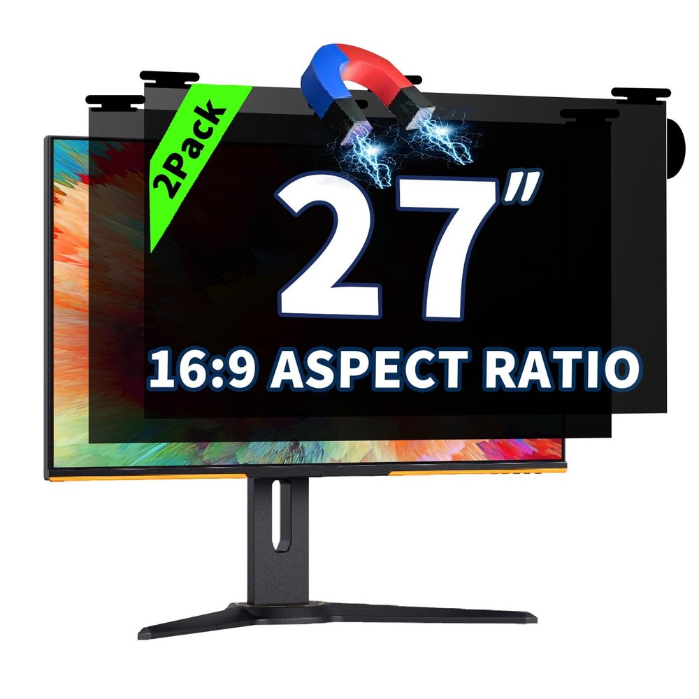 2 Pack Magnetic Hanging Computer Privacy Screen 27 Inch for 16:9 Widescreen Monitor, Removable Privacy Screen Anti Glare Blue Light Computer Screen Privacy Shield, Anti-Scratch 27 in Protector Film