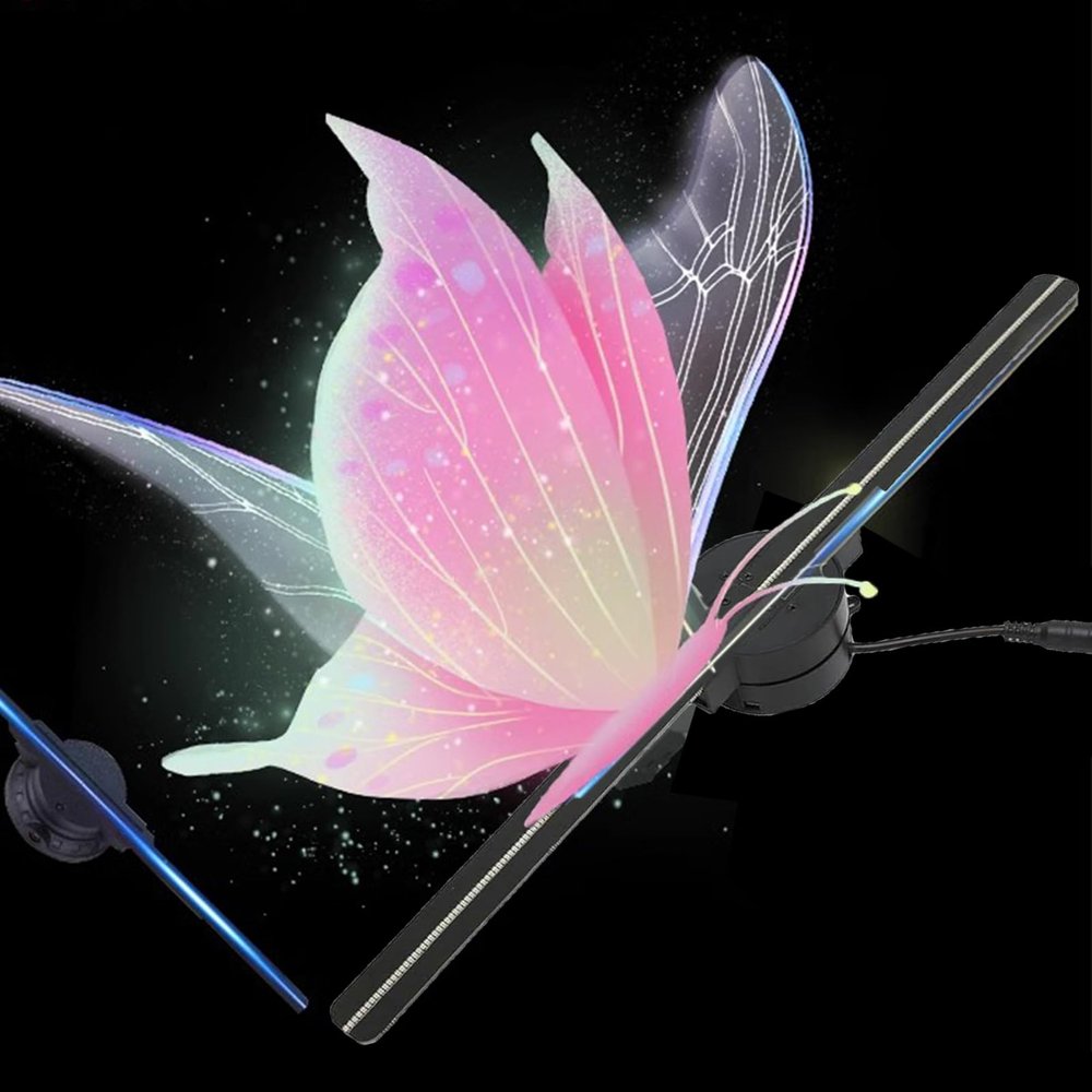 3D Hologram LED Fan Projector, 3D Holographic Christmas Tree, 3D Hologram Fan Customised Images for Shop, Bar, Halloween, Party Advertising Display,2PCS