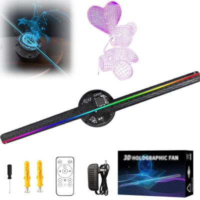 Small 3D Hologram Fan, Animated Holographic Display, LED 3D Advertising Projector, 3D Effects with Remote/WIFI/APP Video Library,2PCS