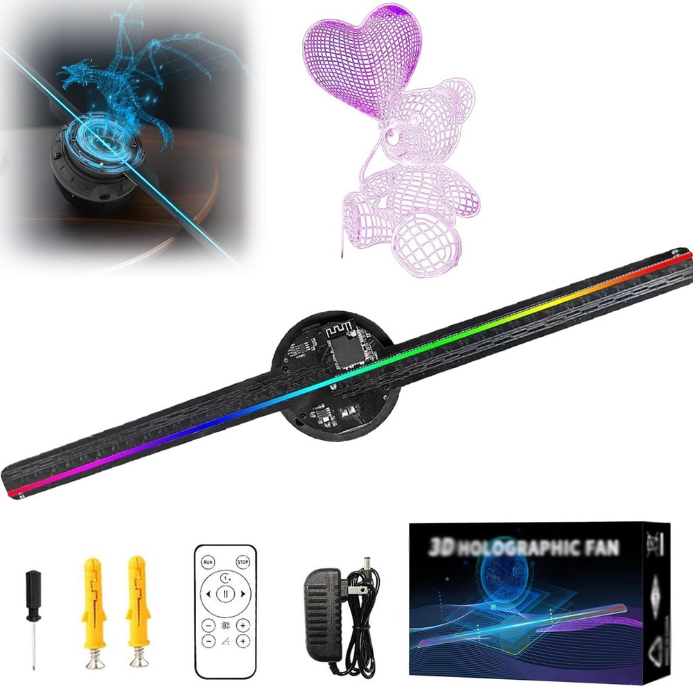 Small 3D Hologram Fan, Animated Holographic Display, LED 3D Advertising Projector, 3D Effects with Remote/WIFI/APP Video Library,2PCS