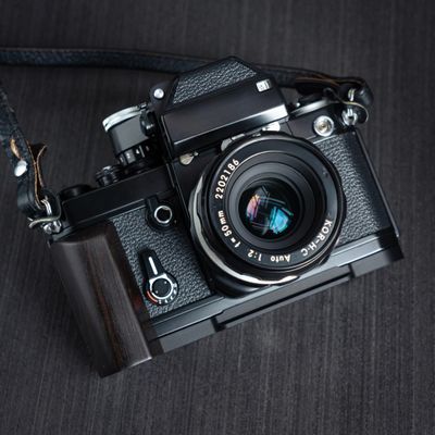 Wooden Wood Hand Grip + Aluminum Alloy Baseplate QR L Handle for F2 F2A F2AS Camera (Ebony + Black Base)