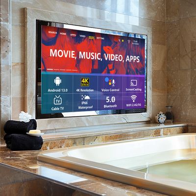 Leotachi Android 13 Luxury 32" Smart Bathroom Mirror TV, 4K Ultra HD, IP66 Waterproof, Android TV, Voice Assistant, ATSC Tuner, Bluetooth, Wi-Fi, for Bathroom Vanity and Dressing Table