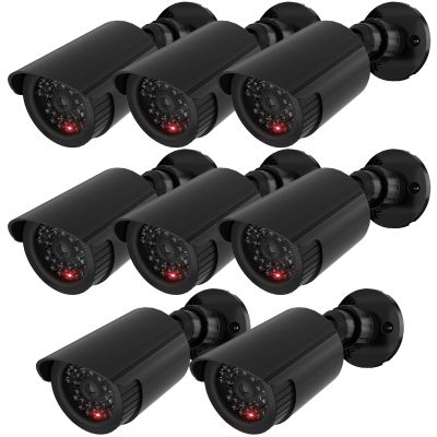 WALI Dummy Fake Simulated Surveillance Security CCTV Dome Camera Indoor Outdoor with One LED Light, Warning Security Alert Sticker Decal (TC-B8), 8 Packs, Black