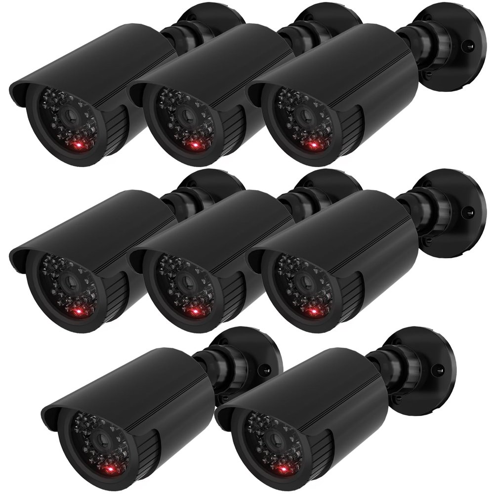 WALI Dummy Fake Simulated Surveillance Security CCTV Dome Camera Indoor Outdoor with One LED Light, Warning Security Alert Sticker Decal (TC-B8), 8 Packs, Black
