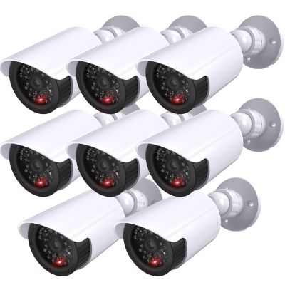 WALI Dummy Fake Simulated Surveillance Security CCTV Dome Camera Indoor Outdoor with One LED Light, Warning Security Alert Sticker Decal (TC-W8), 8 Packs, White