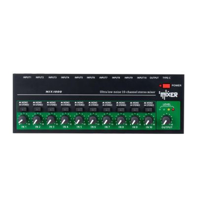 10 Channel Audio Mixer Stereo Mono TRS/TS Jacks Type-C, 6.35mm