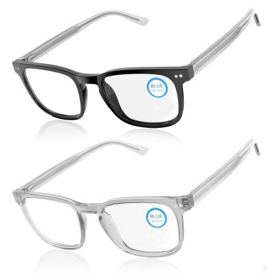 DEHOTRE 2 Pack Blue Light Blocking Glasses Men for Computer Gaming TV Acetate Frame Metal Core Wire Spring Hinge Black & Grey