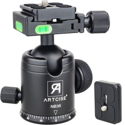 ARTCISE Tripod Ball Head Camera Tripod Ball Head Mount 36mm Diameter Ball ARTCISE All Metal CNC Professional Aluminium 360 Rotating Panoramic Ball Head Max Loading 33lbs