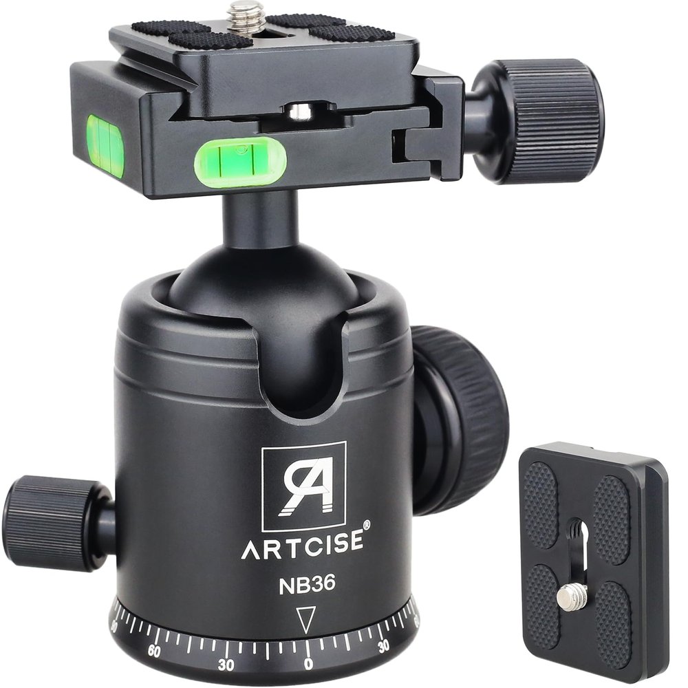 ARTCISE Tripod Ball Head Camera Tripod Ball Head Mount 36mm Diameter Ball ARTCISE All Metal CNC Professional Aluminium 360 Rotating Panoramic Ball Head Max Loading 33lbs