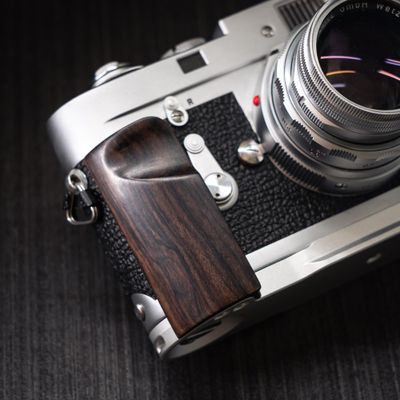 Wood Hand Grip + Aluminum Alloy Baseplate QR L Handle for M1 M2 M3 M4 M4-2 M4-P M6 M6TTL M7 MP MA MD MD2 Camera (Ebony (Silver Base))