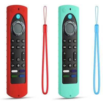 6.4 Inch Silicone Cover Compatible with Fire TV Stick 4K Max 2nd gen 2023 Remote Control Case, Toshiba/Insignia Smart TV Remote Silicone Case Cover Anti-Slip Sleeve with Lanyard (Red+Mint)