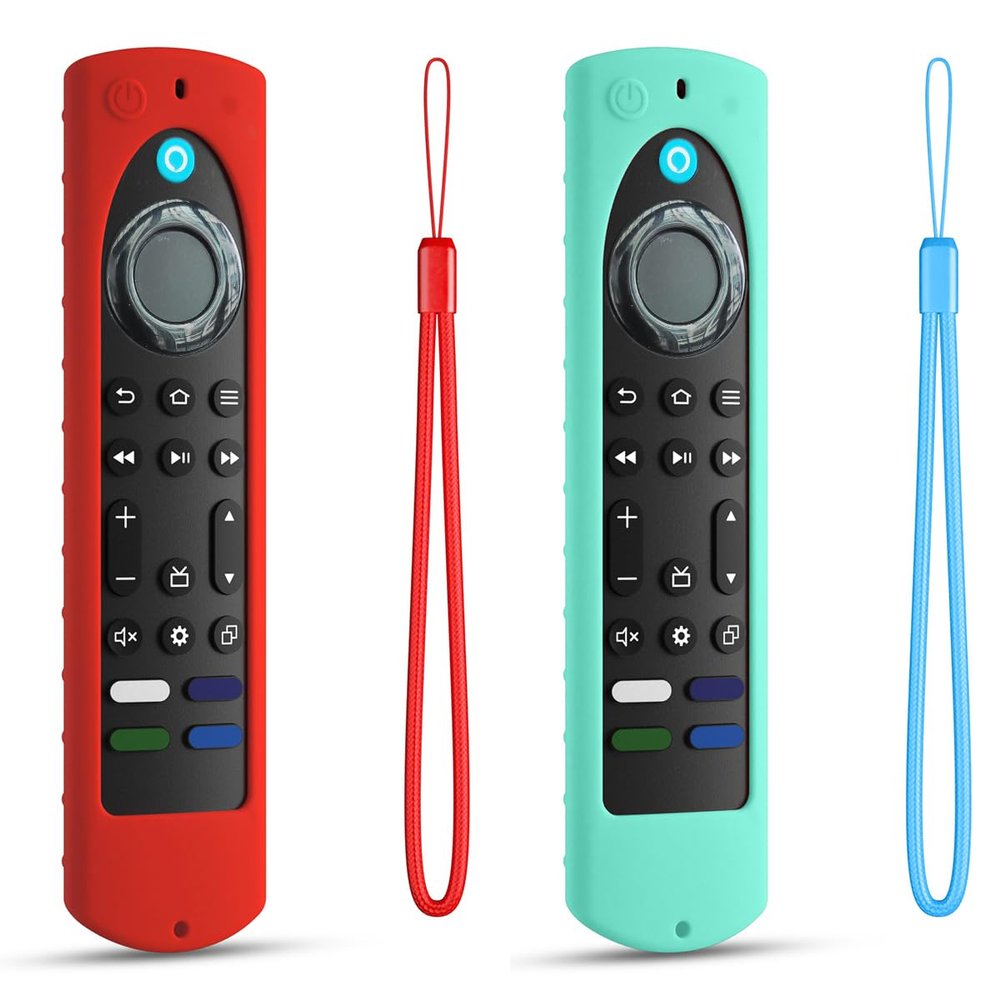 6.4 Inch Silicone Cover Compatible with Fire TV Stick 4K Max 2nd gen 2023 Remote Control Case, Toshiba/Insignia Smart TV Remote Silicone Case Cover Anti-Slip Sleeve with Lanyard (Red+Mint)
