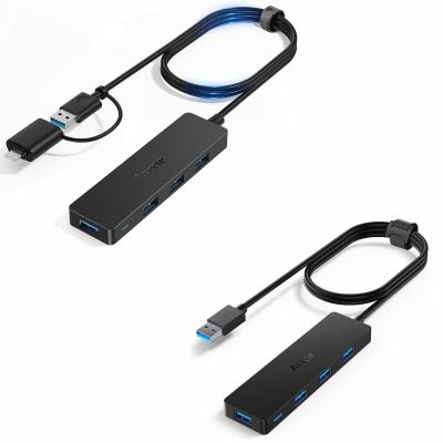 Aceele USB C/A Hub for Laptop, Ultra Slim USB Splitter 4 Port USB 3.0 Data Hub, Bundle of USB Hub 3.0 Splitter with 4 USB-A Ports
