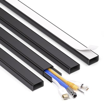 66in (4X L16.5in) Large Wire Hiders for TV on Wall for 3-4 Cords - ZhiYo PVC Cable Cover Kit with Pre-Applied Adhesive Tape, Ideal for Wall Mounted TVs Home Office, W1.2in x H0.7in Black