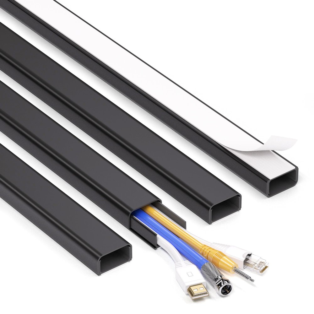 66in (4X L16.5in) Large Wire Hiders for TV on Wall for 3-4 Cords - ZhiYo PVC Cable Cover Kit with Pre-Applied Adhesive Tape, Ideal for Wall Mounted TVs Home Office, W1.2in x H0.7in Black