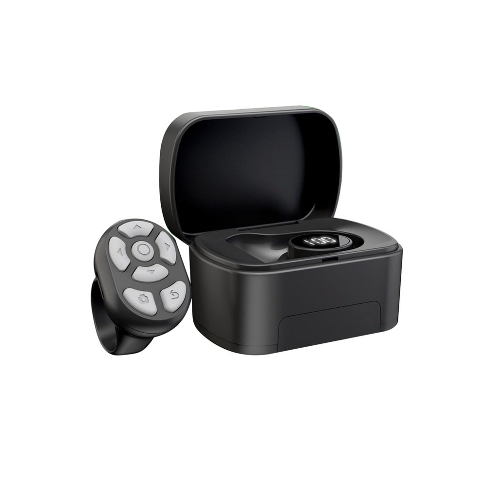 Phone Camera Scroller Remote, USB Rechargeable Fingertip Remote Control Ring with Charging Case