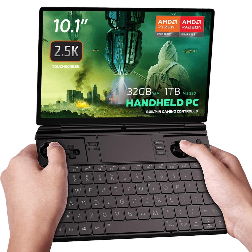 GPD Win Max 2 Handheld Gaming PC, 10.1-Inch Touchscreen, AMD Ryzen, Gaming Controls, Backlit Keyboard, OCuLink Port - 2025 Edition (Ryzen 7 8840U), 32GB RAM / 1TB SSD, Matte Black