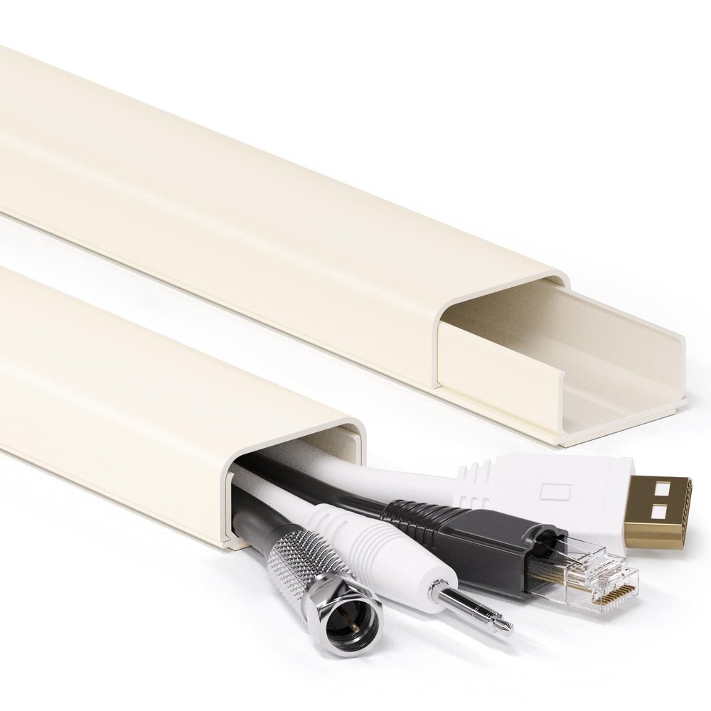 34in (2X L17in) Large Wire Hiders for TV on Wall for 3-4 Cords, TV Cord Hider for Wall Mounted TV, PVC Cable Cover Kit with Pre-Applied Adhesive Tape, Ideal for Wall Mounted TVs, W1.2in H0.7in Beige