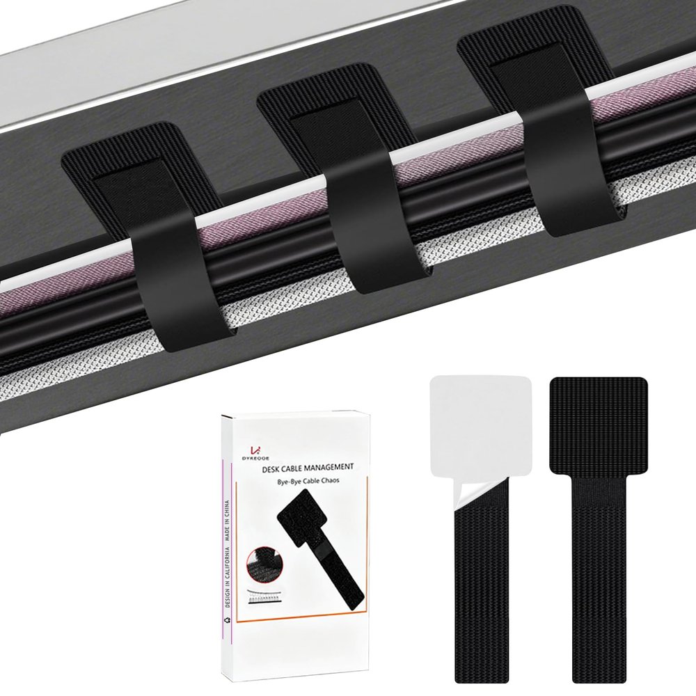 48Pcs Upgraded Under Desk Cable Management Ties - Self Adhesive Sticky Back Hook and Loop Straps, Cable Wire Organizers for Home Office