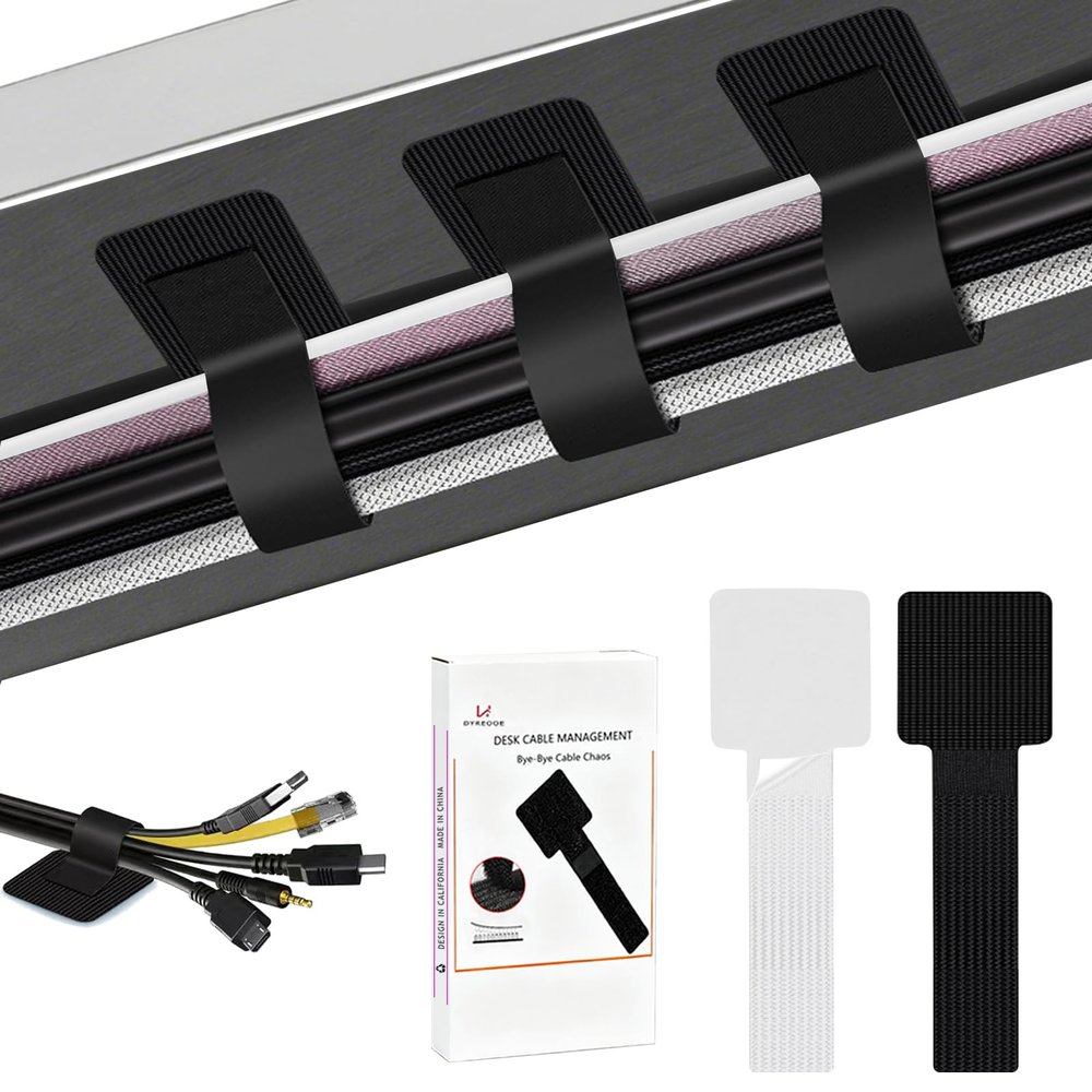 48Pcs Upgraded Under Desk Cable Ties - Self Adhesive Sticky Back Hook and Loop Straps, Wire Cord Management Organizers for Home Office