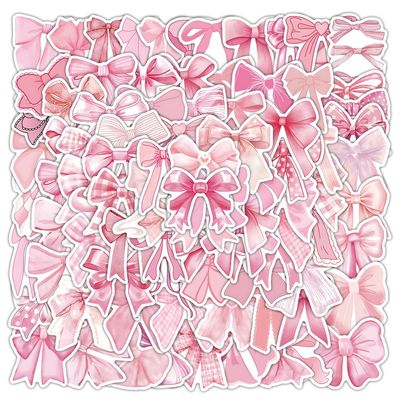 100 Pcs Coquette Bows Stickers Cute Aesthetic Pink Bow Sticker for Adults Women Pink Bows Vinyl Waterproof Stickes for Water Bottles Laptops Phone Luggage Guitar
