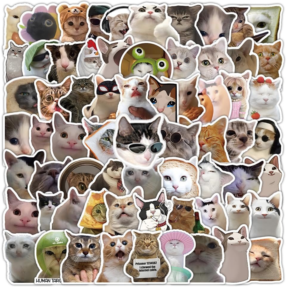 100 Pcs Funny Cat Stickers Cute Cat Meme Sticker for Adults Funny Animal Vinyl Waterproof Stickers for Water Bottles Laptops Phone Luggage Guitar