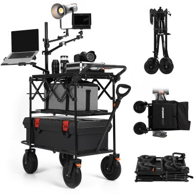 TARION Video Production Camera Cart - Heavy Duty 440lb Load Capacity Cine Dolly - Foldable 3 Tray Mobile Workstation - 9 Inch Swivel Wheels - Titanrig Cart