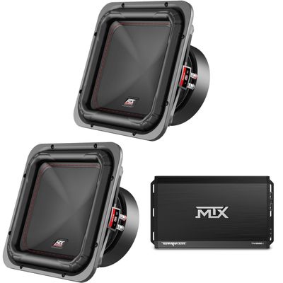 MTX Terminator 1000-Watt RMS 1 Mono Block Class D Amplifier and Two Audio S6510-44 S65-Series Square 10" 500W RMS Dual 4-Ohm Subwoofer