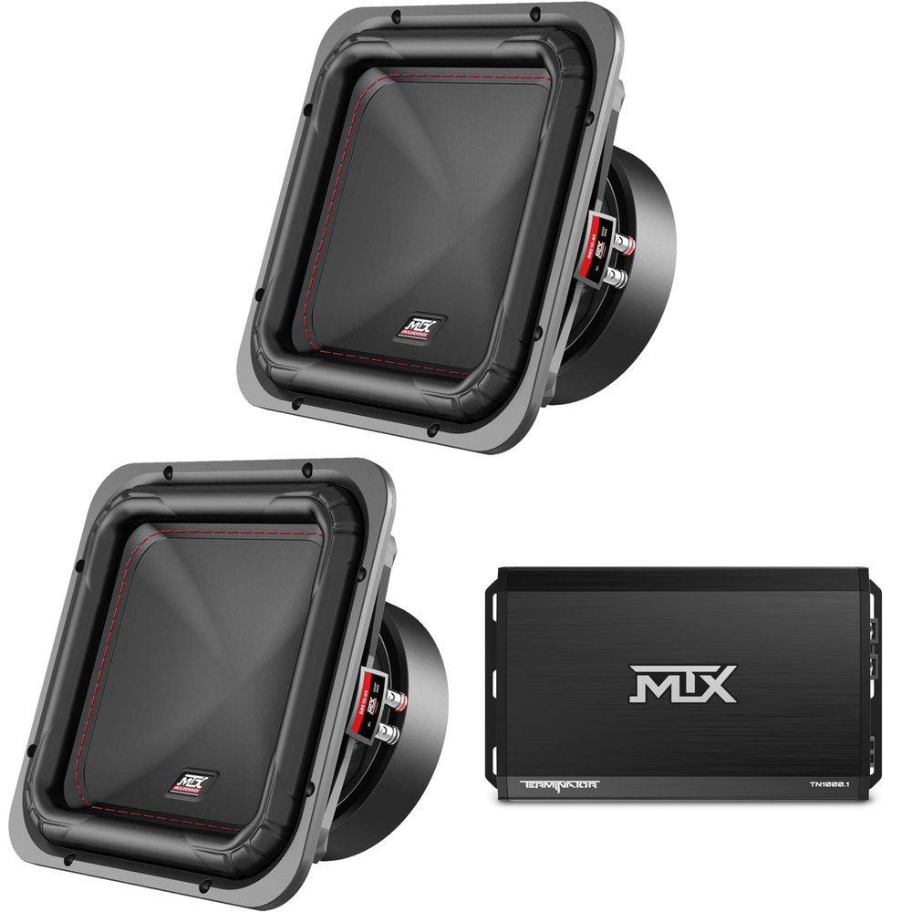 MTX Terminator 1000-Watt RMS 1 Mono Block Class D Amplifier and Two Audio S6510-44 S65-Series Square 10" 500W RMS Dual 4-Ohm Subwoofer