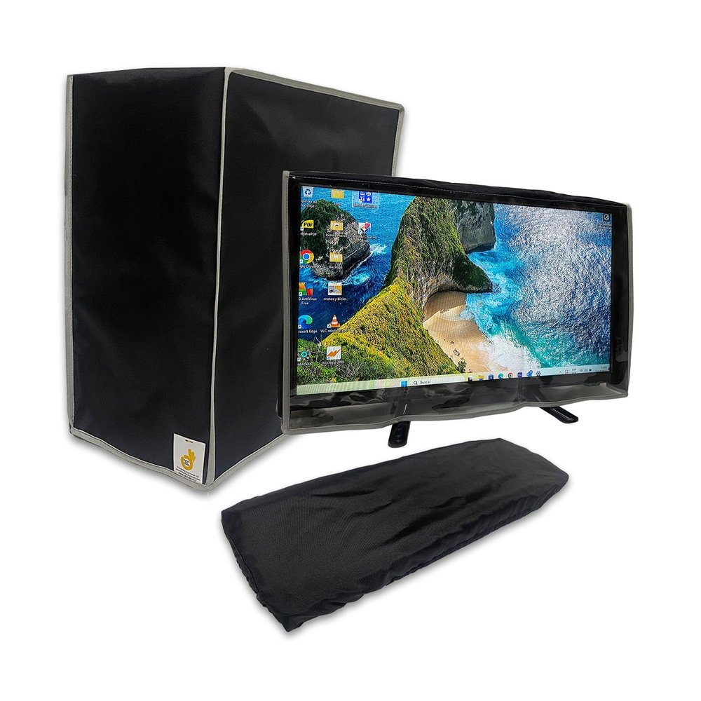 Black Nylon Dust Cover Compatible with Monitor-22 inch LED, Keyboard and CPU Tower. Set of 3 pieces, Anti-Static, Double Stitched and Waterproof Computer Dust Covers by Perfect Dust Cover LLC