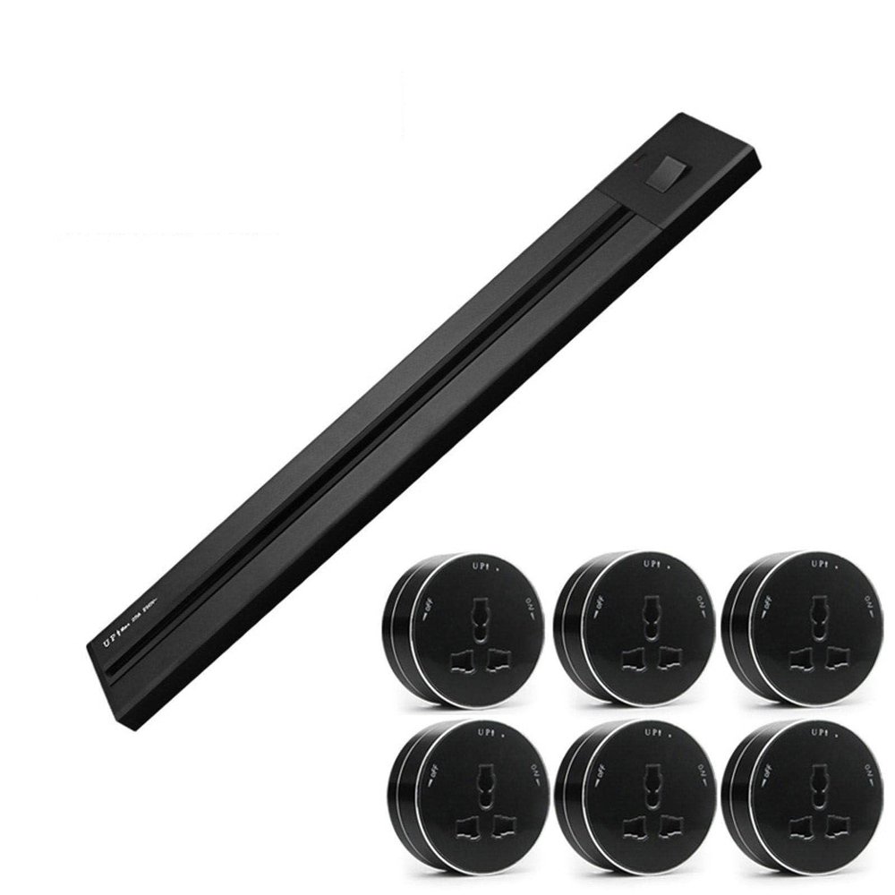 1200/1500 MM Mobile Track Socket Power Strip, Flexible to Add or Remove Sockets, Aluminum Alloy Silver/Grey/Gold/Black,Black-120MM
