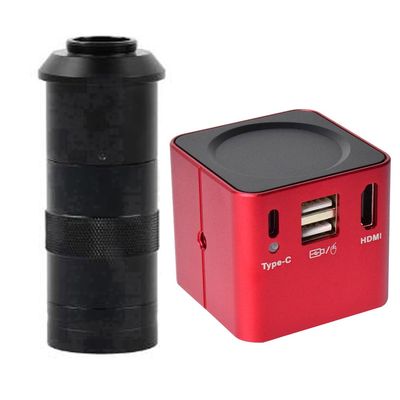 1080P HDMI Type-c PC Industrial Microscope Camera Measurement U Disk Video Recorder & 100X C-Mount Lens For PCB Mobile Repair Soldering