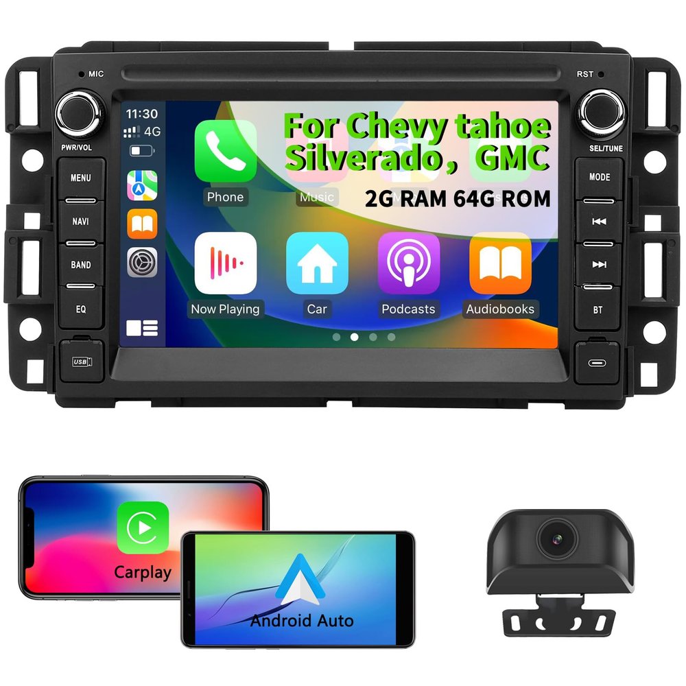 Car Stereo Radio for Chevrolet Chevy Silverado Tahoe GMC Sierra Yukon, Android 13 2G+64G with CarPlay Android Auto Bluetooth WiFi GPS Navigation, 7 Inch IPS Touch Screen Head Unit, HD Backup Camera