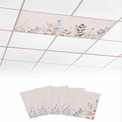 4 PCS Fluorescent Light Covers - Watercolor Botanical Leaves Magnetic Light Filters for Ceiling Light,Minimalist Art Foliage Light Shade Panel for Office Classroom Home Decor,4 x 2 Feet