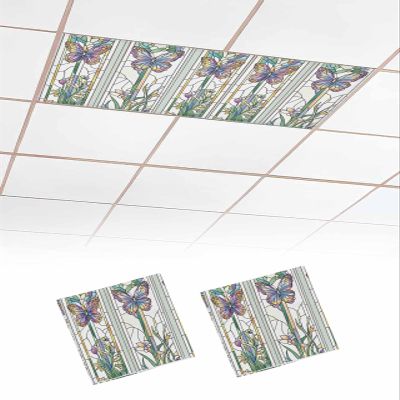 2 PCS Fluorescent Light Covers - Vintage Butterfly Flower Abstract Art Magnetic Light Filters for Ceiling Light,Retro Paper-cut Art Light Shade Panel for Office Classroom Home Decor,4 x 2 Feet